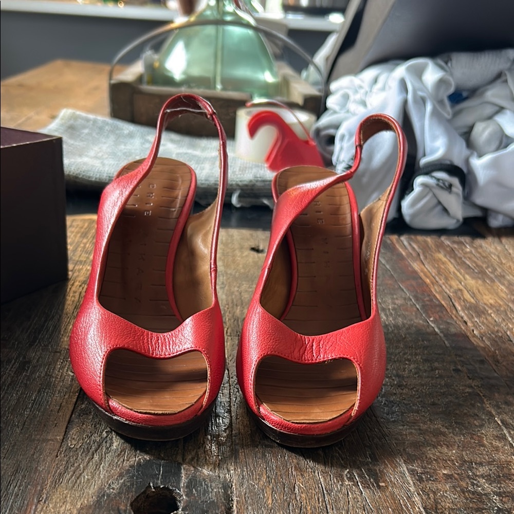 Red vintage Chie Mihara Peep Toe Slingback Heels